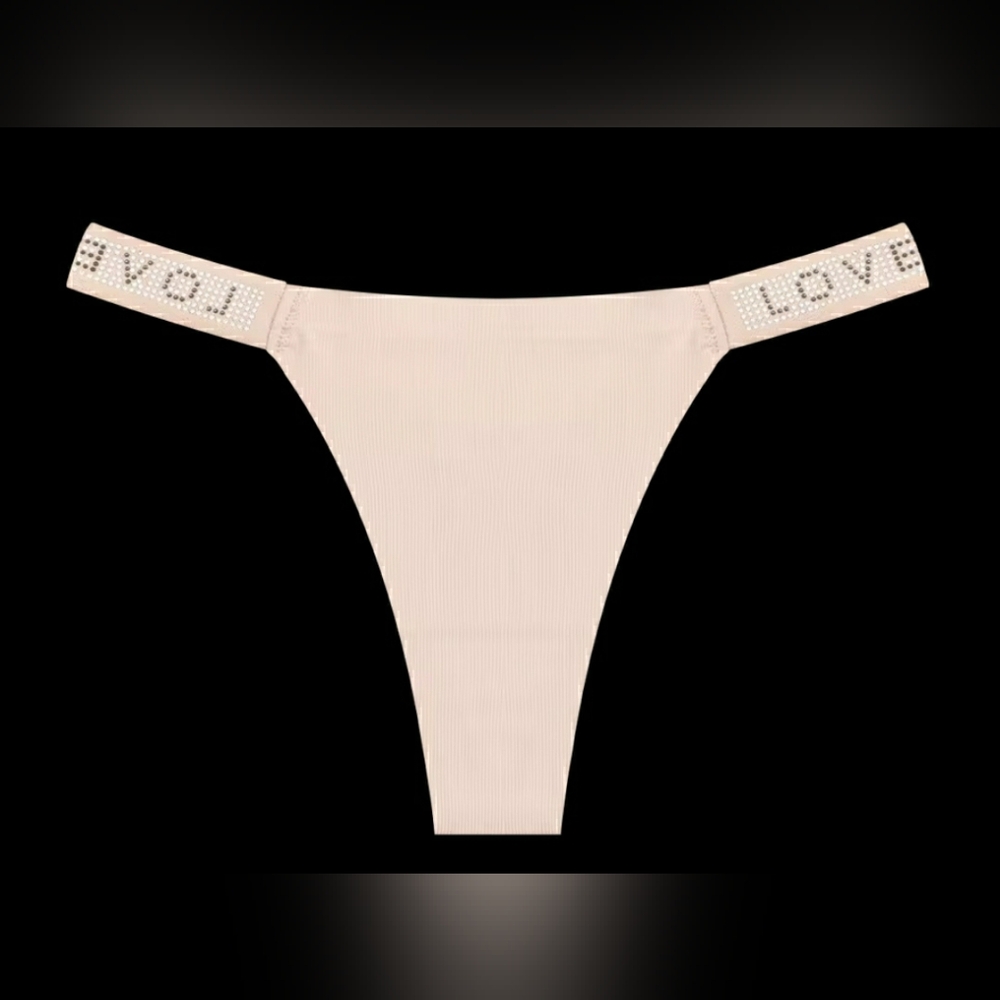 Beige Thong with Rhinestone Detail sport string slips t-back brillant